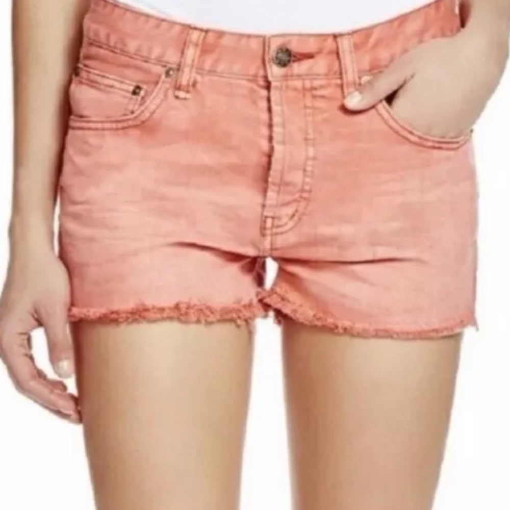 Free People Peach Frayed Jean Shorts